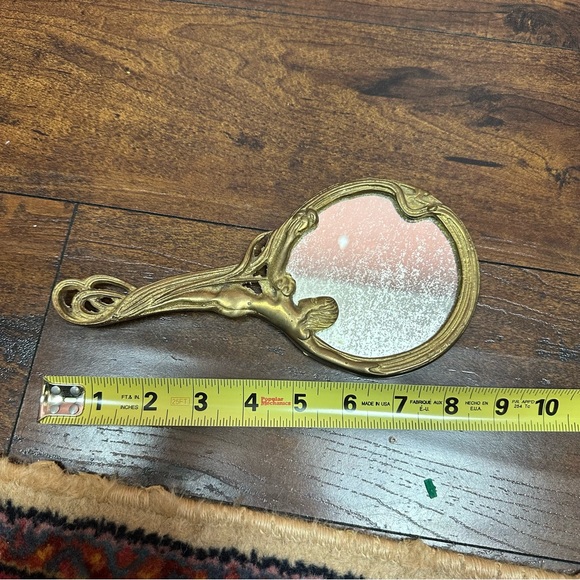 Art Nouveau Woman Figure Hand Mirror Brass Vanity Mirror Antique - Picture 6 of 7